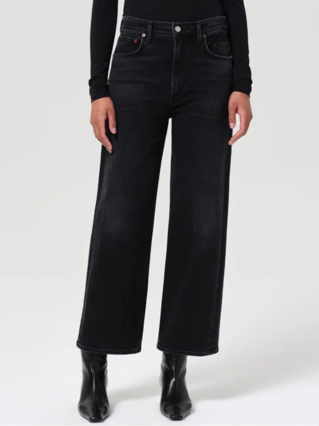 Agolde Black Ren High Rise Wide Leg Ankle Jeans 30